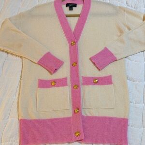 Charter Club Cashmere Luxury Cream and Pink “Be My Valentine”Button-Up Cardigan